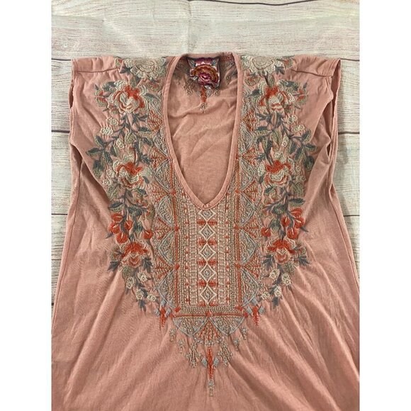 Johnny Was Pink Textured Fabric Embroidered Cap Sleeve Top - XS - Picture 3 of 12